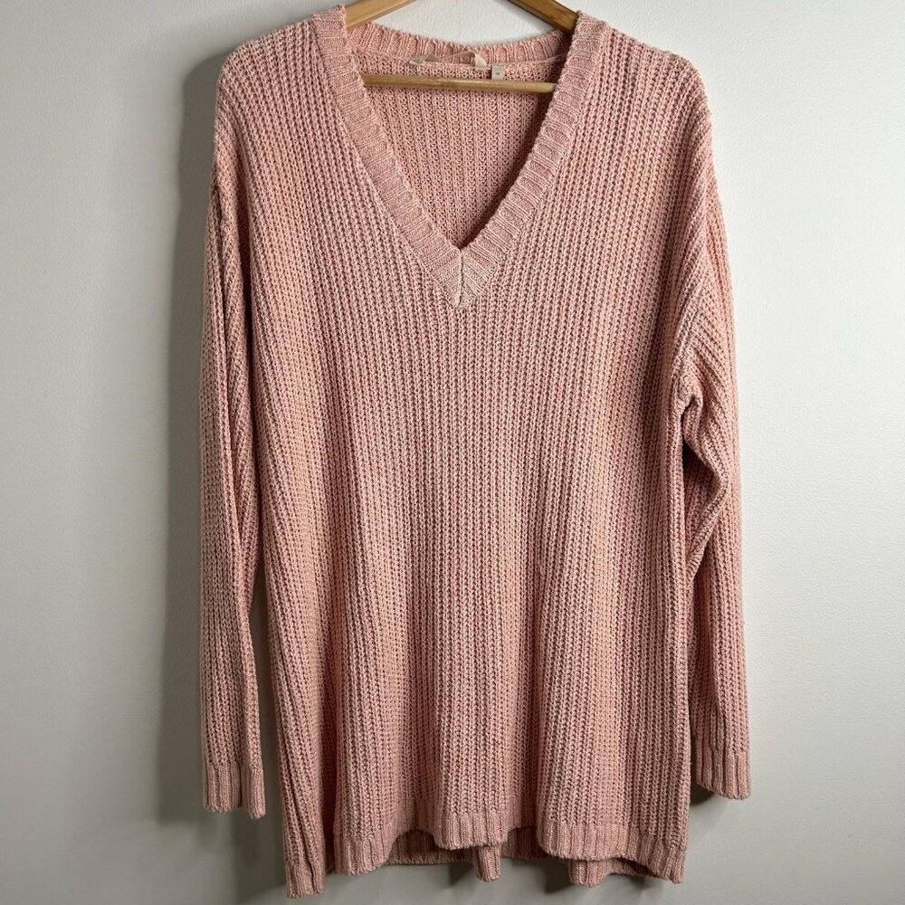 Soft Surroundings Sweater Womens‎ 1X Pink V Neck Pullover Knit Long Sleeve Cozy